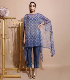 Indigo Blue Burfee Print Button Cape