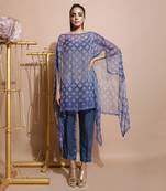 Indigo Blue Burfee Print Button Cape