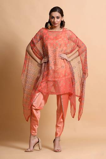 Salmon Burfee Print Button Cape