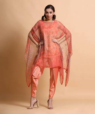 Salmon Burfee Print Button Cape 1