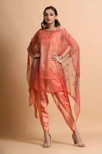 Salmon Burfee Print Button Cape