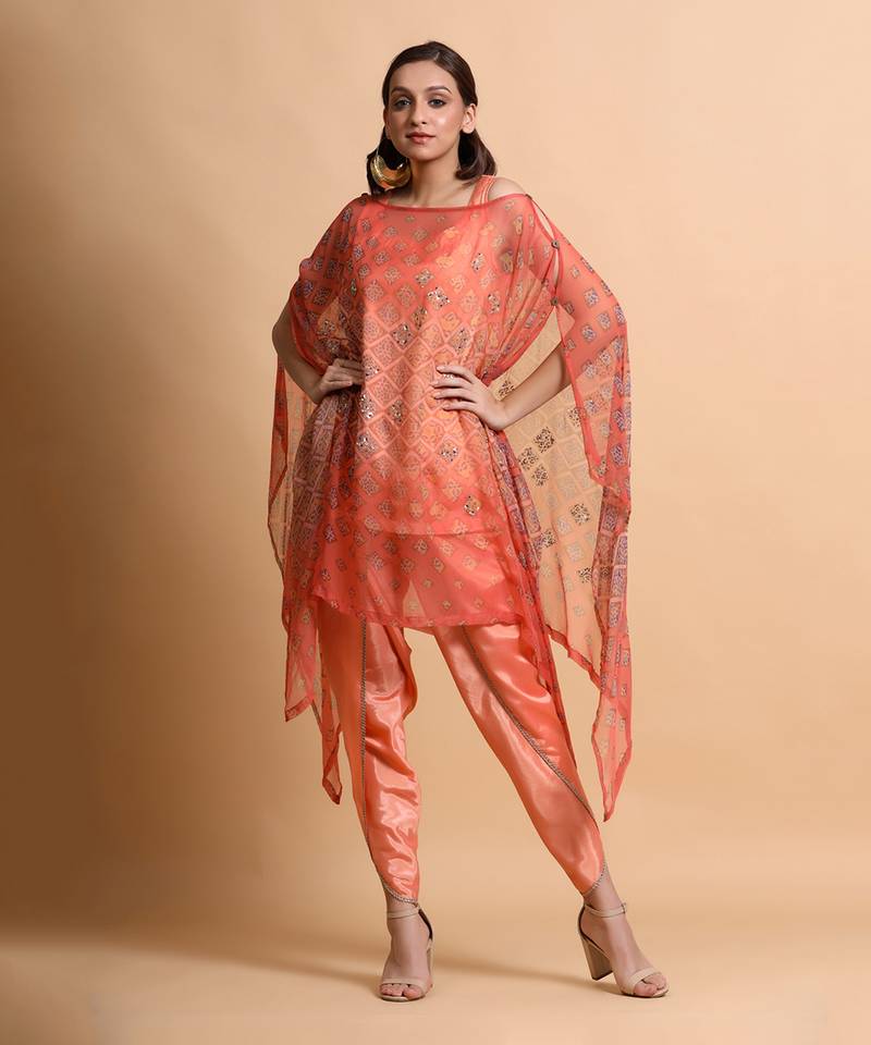 Salmon Burfee Print Button Cape