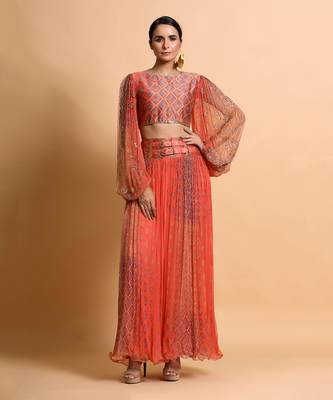 Salmon Burfee Print Skirt Set 1