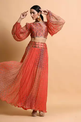 Salmon Burfee Print Skirt Set