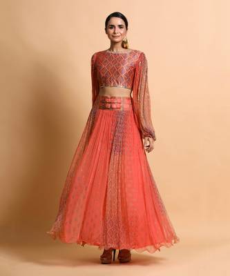 Salmon Burfee Print Skirt Set 3