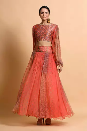 Salmon Burfee Print Skirt Set