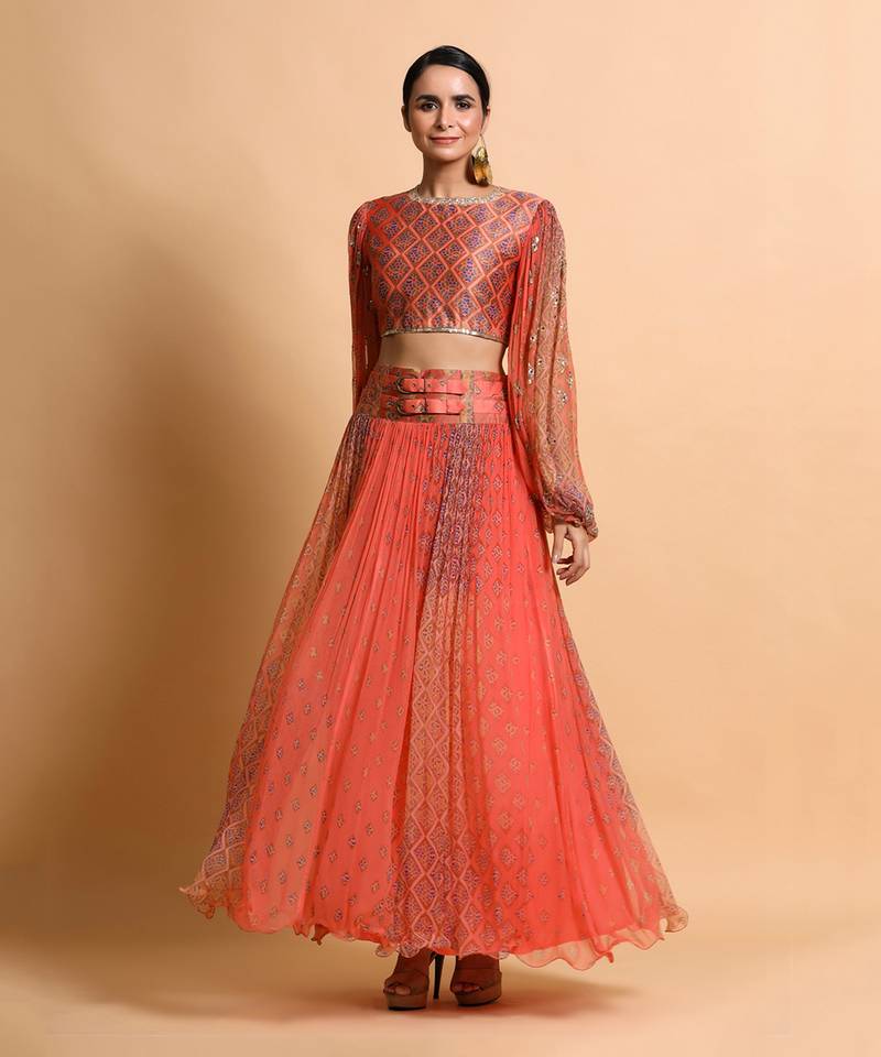 Salmon Burfee Print Skirt Set