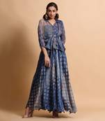 Indigo Blue Burfee Print Skirt Set