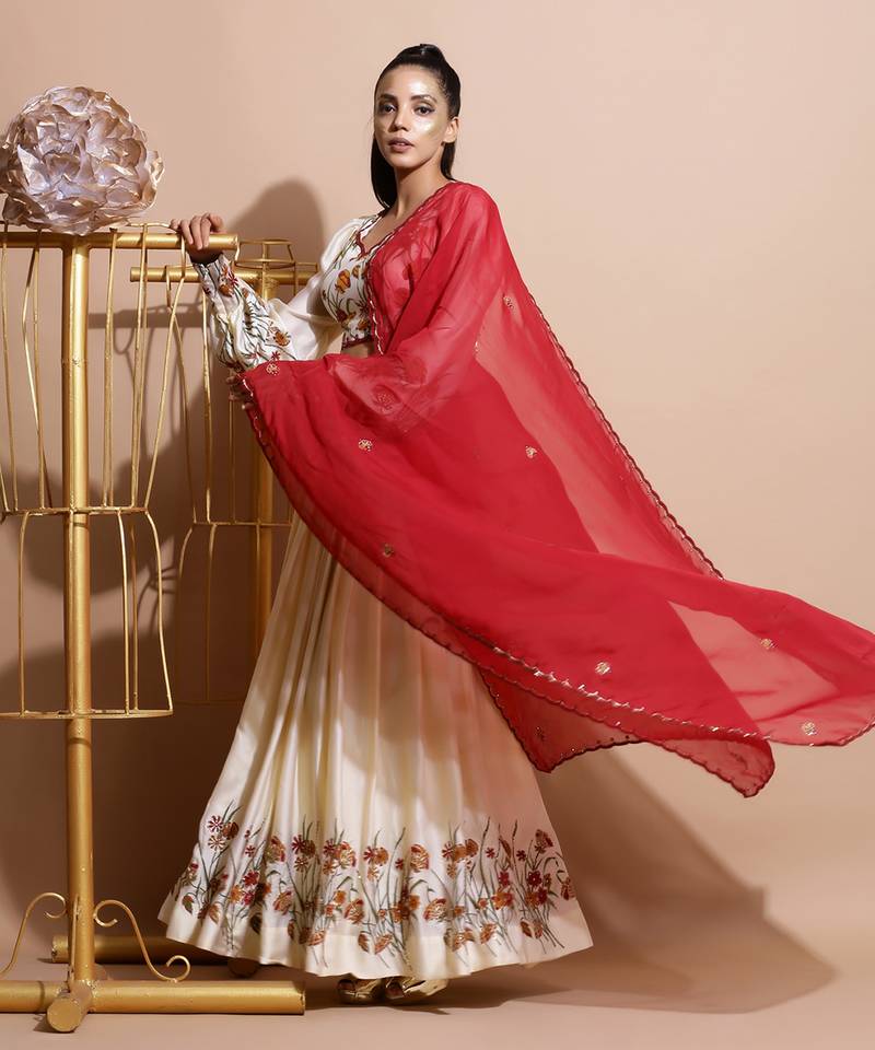 Cream Garden Print Skirt Set