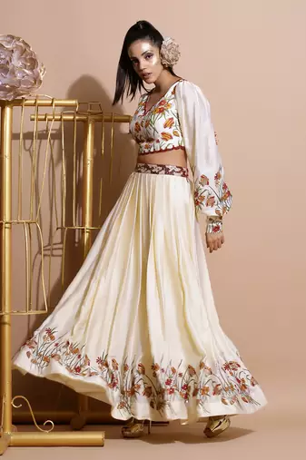Cream Garden Print Skirt Set