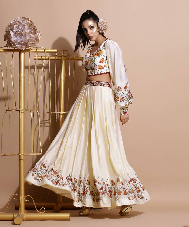 Cream Garden Print Skirt Set