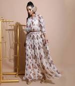 White Printed Fawn Paan Sutra Skirt Set