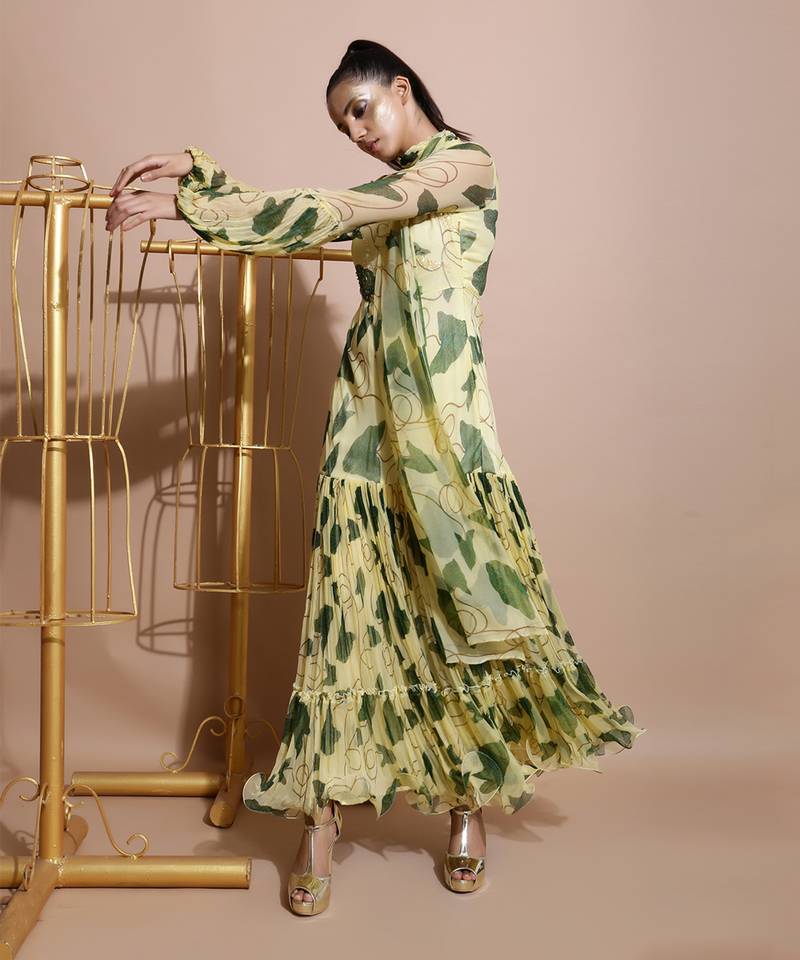 Yellow Paan Sutra Tier Long Dress