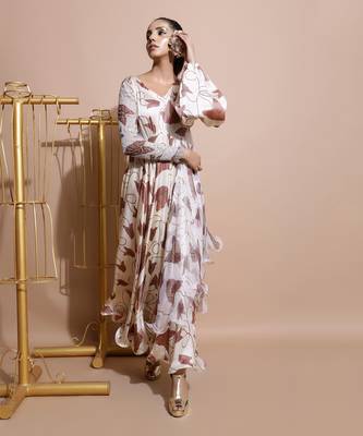 White Printed Fawn Paan Sutra Maxi Dress 1