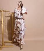 White Printed Fawn Paan Sutra Maxi Dress
