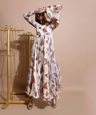 White Printed Fawn Paan Sutra Maxi Dress 3
