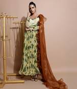 Yellow Paan Sutra Long Dress With Frill Dupatta