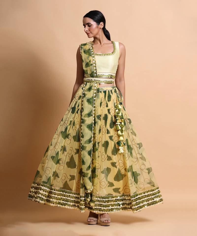 Yellow Paan Sutra Print Skirt Set