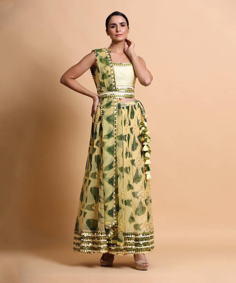 Yellow Paan Sutra Print Skirt Set