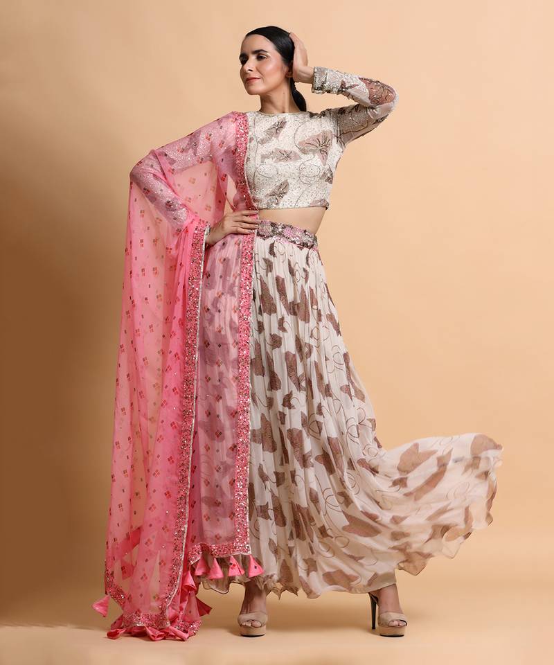 Fawn Paan Sutra Printed Skirt Set