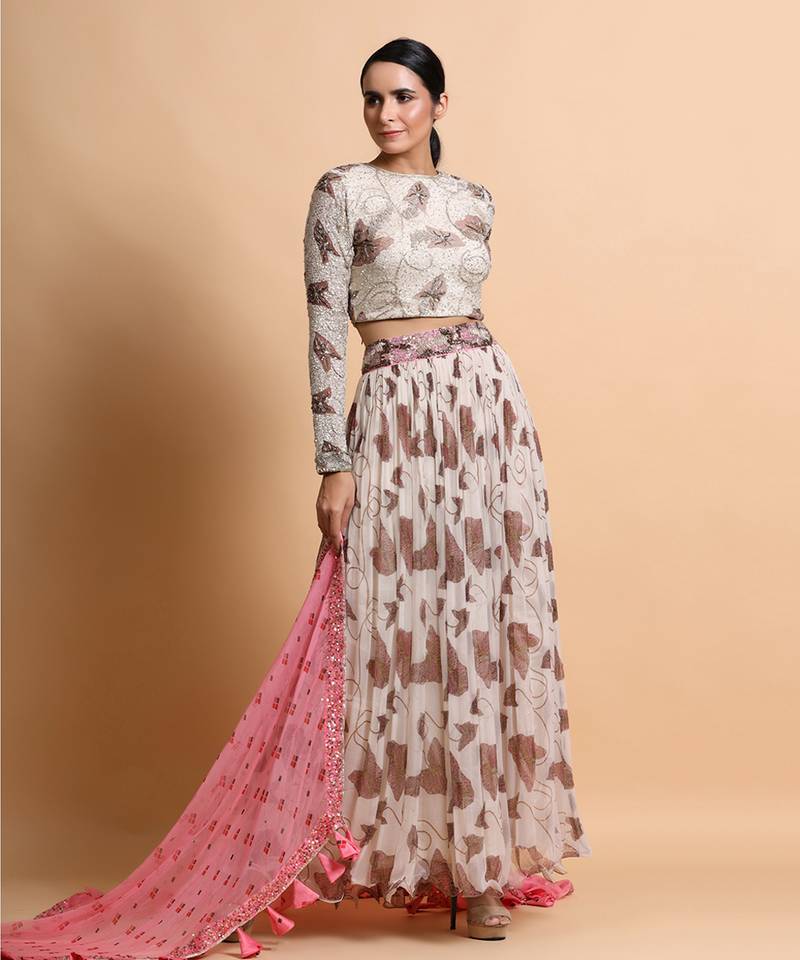 Fawn Paan Sutra Printed Skirt Set