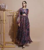 Navy Leheriya Print Sleeved Dress