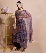 Navy Leheriya Print Chiffon Cape 