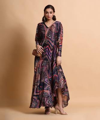 Navy Leheriya Print Tier Wrap Tie-Up Dress 1