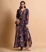 Navy Leheriya Print Tier Wrap Tie-Up Dress