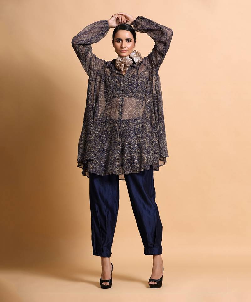 Navy Splash Bias Shirt Tunic Set