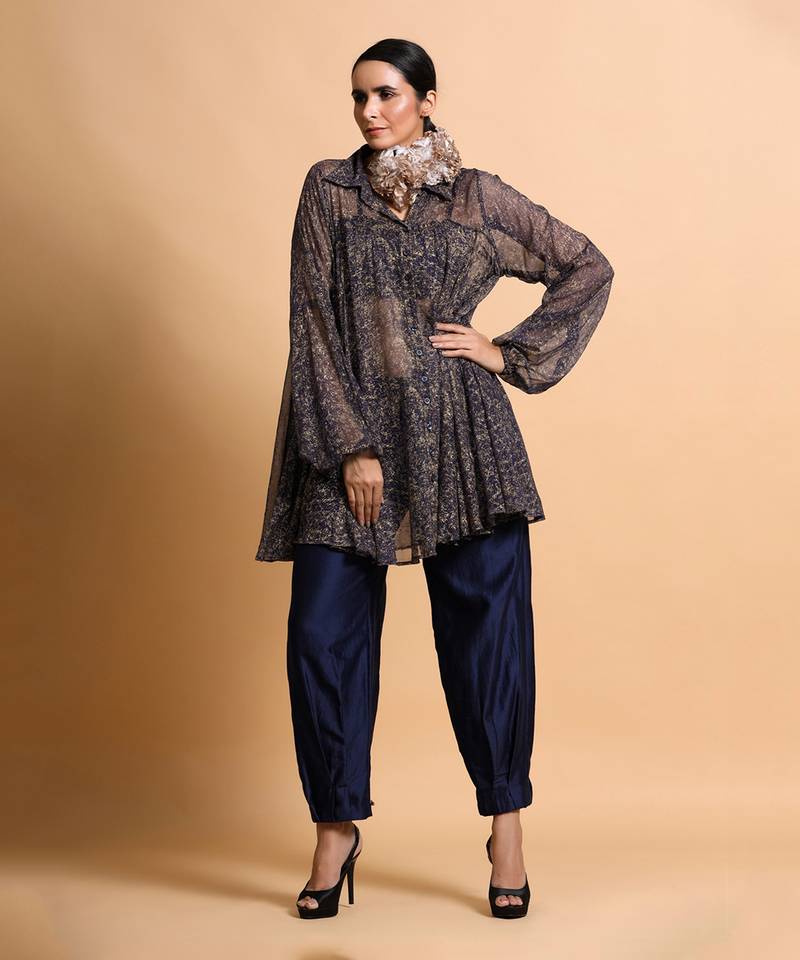 Navy Splash Bias Shirt Tunic Set