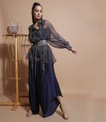 Navy Splash Waterfall Shirt With Belt