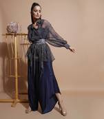 Navy Splash Waterfall Drape Pant Set