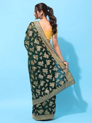 Green embroidered art silk saree with blouse 2