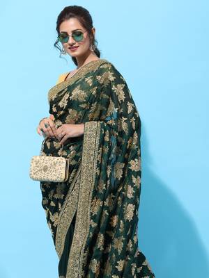 Green embroidered art silk saree with blouse 4