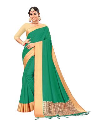 Green woven satin saree with blouse 1