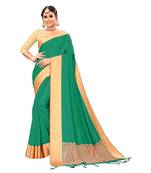 Green woven satin saree with blouse