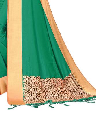 Green woven satin saree with blouse 3