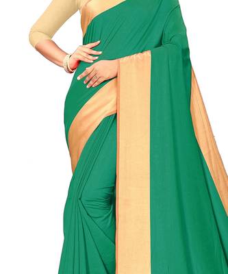 Green woven satin saree with blouse 4