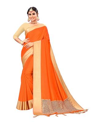 Orange woven satin saree with blouse 1
