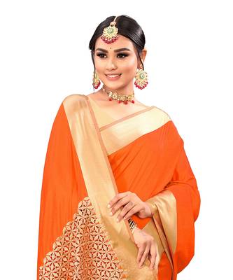 Orange woven satin saree with blouse 2