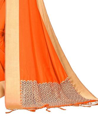 Orange woven satin saree with blouse 3