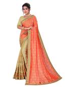 Orange embroidered jacquard saree with blouse