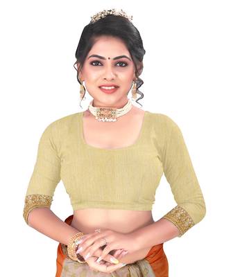 Orange embroidered jacquard saree with blouse 3