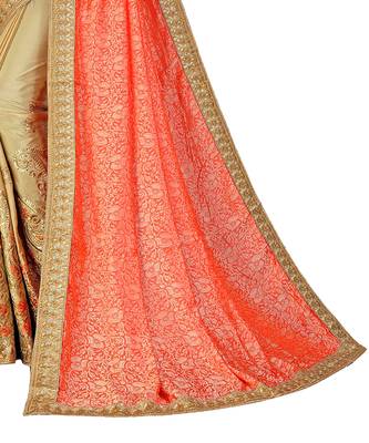 Orange embroidered jacquard saree with blouse 4
