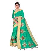Green embroidered satin saree with blouse