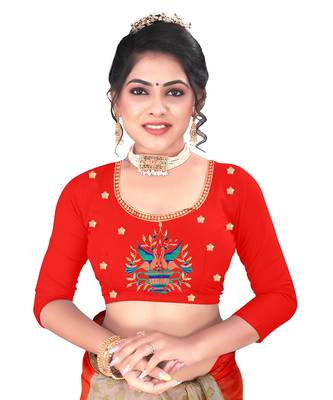 Orange embroidered satin saree with blouse 3