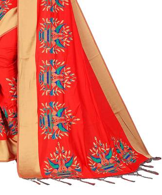 Orange embroidered satin saree with blouse 4