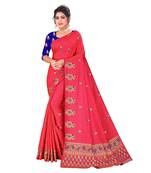 Pink embroidered satin saree with blouse