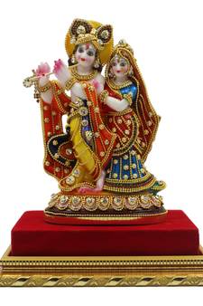 ESVAR STONECRAFT MDF Material Platform with Poly Resin Sculpture of Radha Krishna